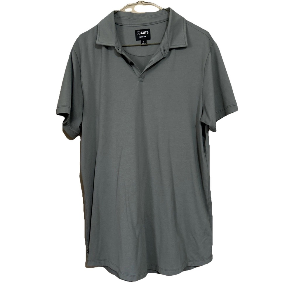 CUTS Polo Shirt L Gray Short Sleeve Curve Hem Athletic Pima Mens